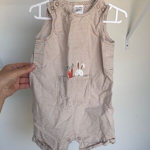 Carter's Beige & White Striped Baby Romper with Bunny Pocket (Easter)